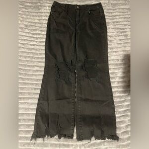 Zenana Outfitters Charcoal Distressed Wide Leg Jeans